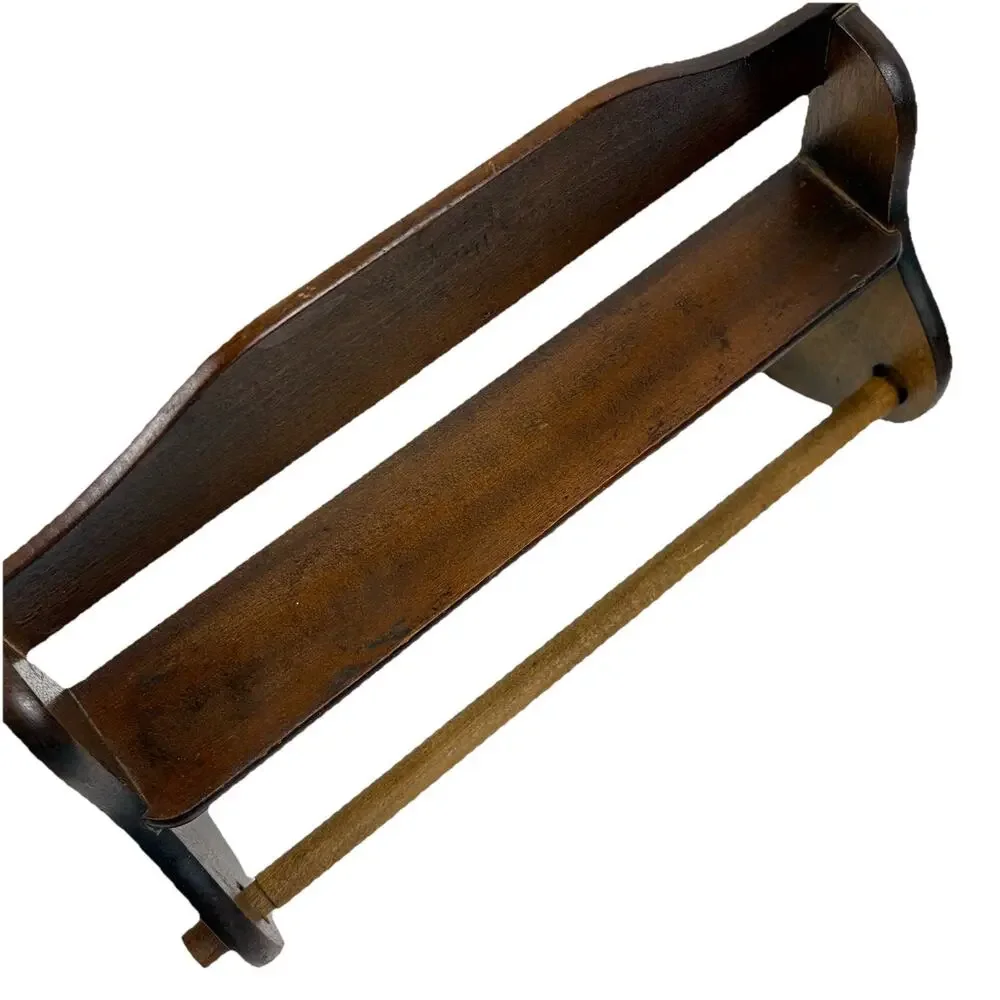 Vintage Enesco Wood Paper Towel Holder With Shelf Farmhouse Cottage Country